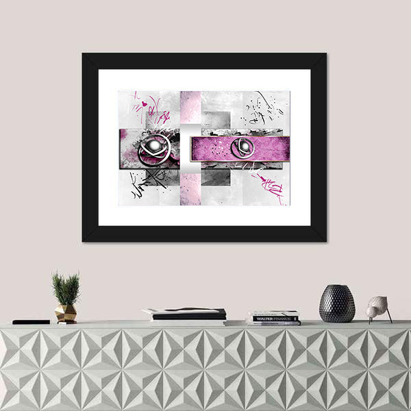 Magenta Band with Silver Orbs Abstract Canvas Wall Art