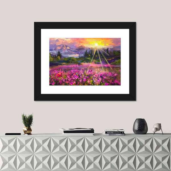 Purple Cosmos Meadow at Golden Hour Canvas Wall Art