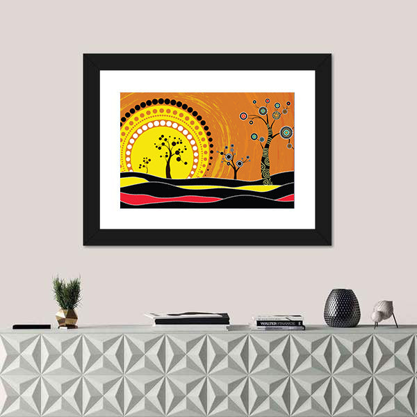 Aboriginal-style Sunset on Rolling Hills Canvas Wall Art