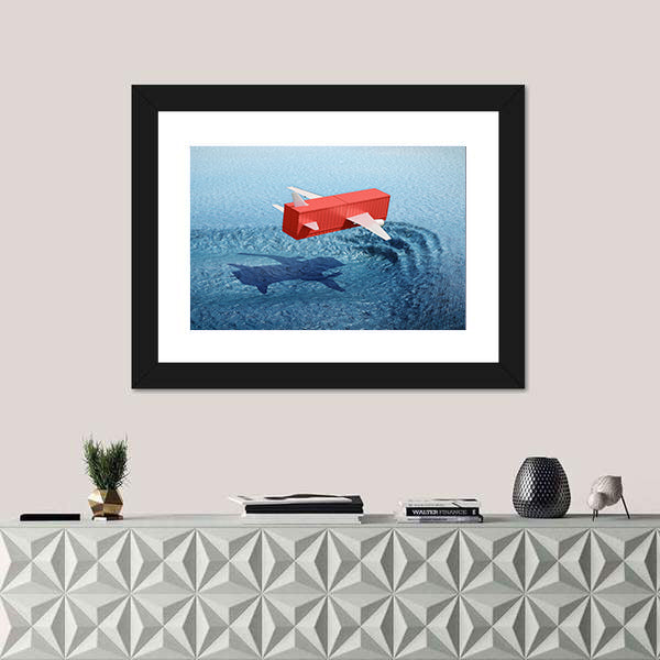 Shipping Container Airplane Over Whale Shadow Canvas Wall Art