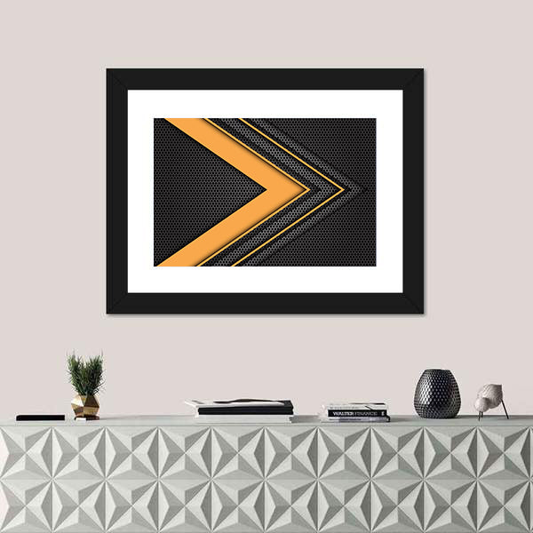 Geometric Orange Chevron Arrow with Honeycomb Texture Canvas Wall Art