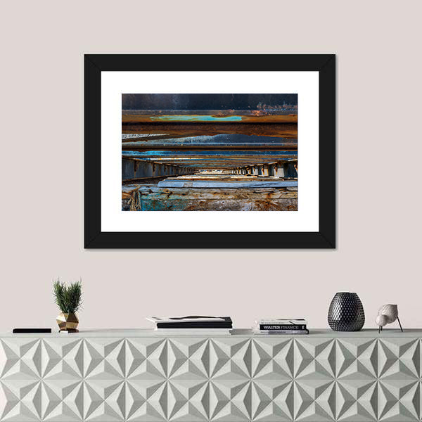 Under Pier Rusted Beams and Weathered Wood Canvas Wall Art