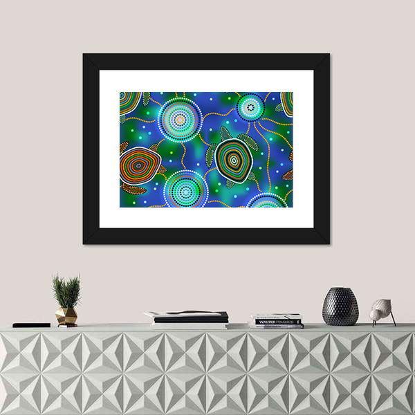 Aboriginal Dot Sea Turtles and Jellyfish Canvas Wall Art