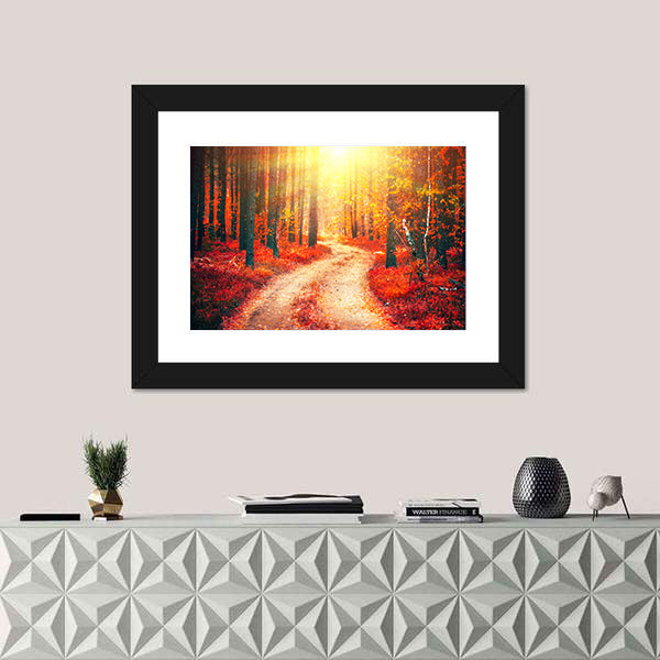 Autumnal Park With Pathway Canvas Wall Art