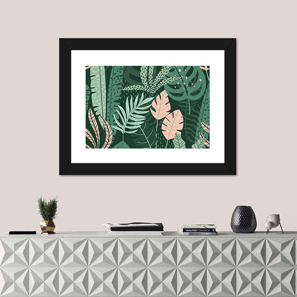 Stylized Tropical Leaves Pattern Canvas Wall Art