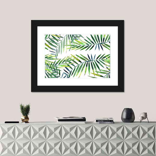 Green Tropical Palm Leaf Pattern Canvas Wall Art