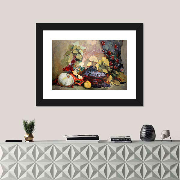 Grapes, Lemon, and Pumpkin Still Life Canvas Wall Art