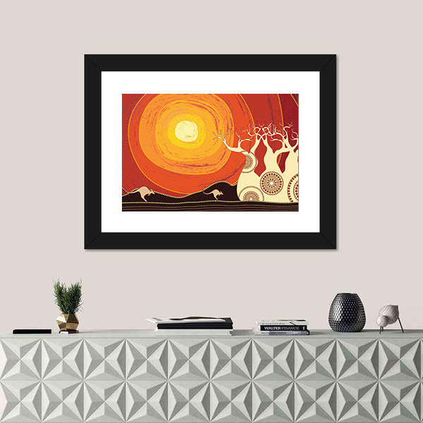 Baobab Trees and Kangaroos at Sunset Canvas Wall Art