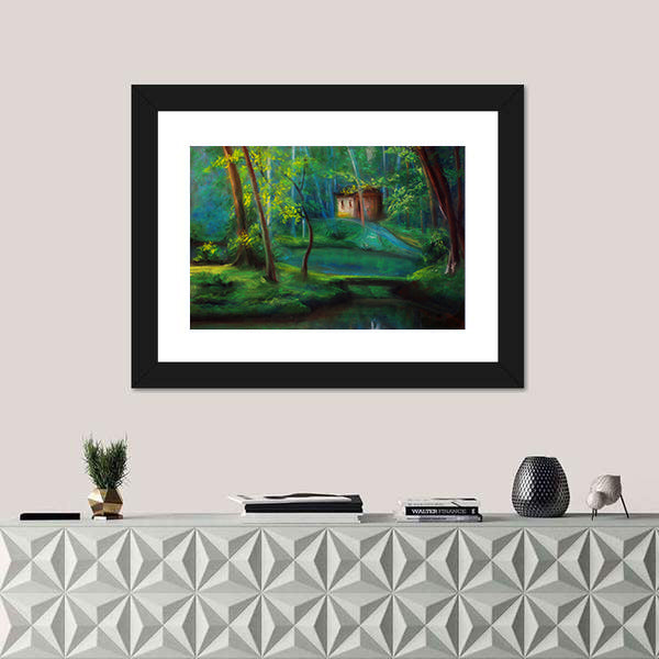 Fairy Tale Forest Cabin at Dusk Canvas Wall Art
