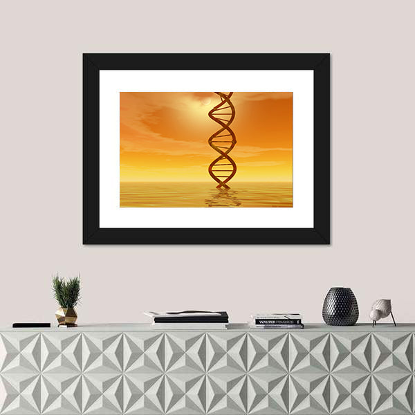 Golden Dna Helix Rising from Water Canvas Wall Art