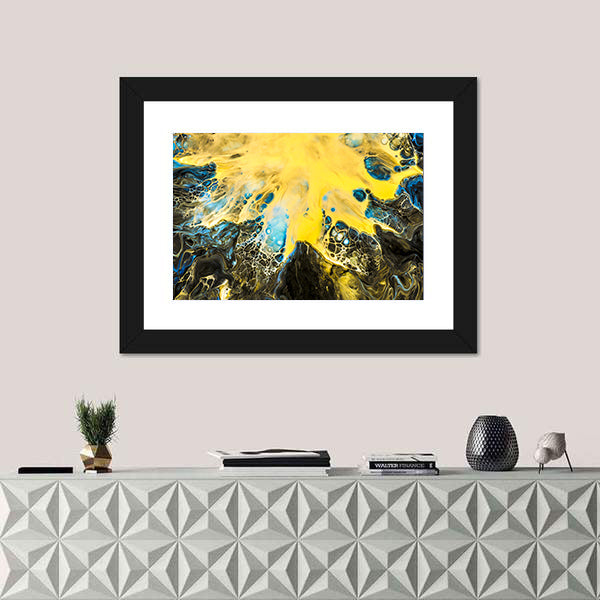 Acrylic Pour Abstract in Gold and Blue Canvas Wall Art