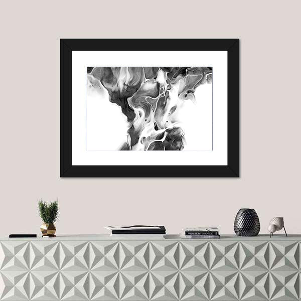 Black and White Ink Flow Abstract Canvas Wall Art