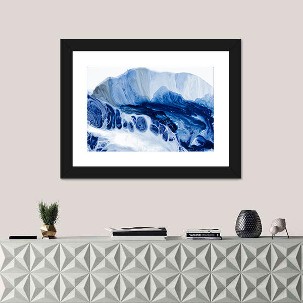 Blue Marbled Abstract with Dark Navy Center Canvas Wall Art