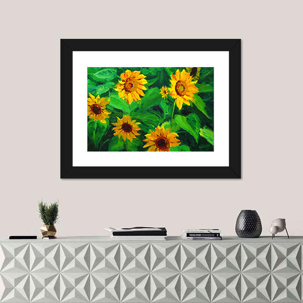 Abstract Sunflowers in Yellow and Green Canvas Wall Art