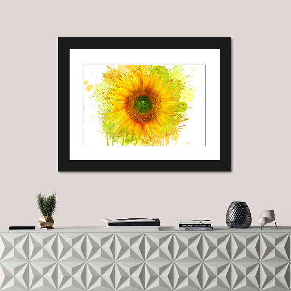 Watercolor Sunflower Splash Canvas Wall Art