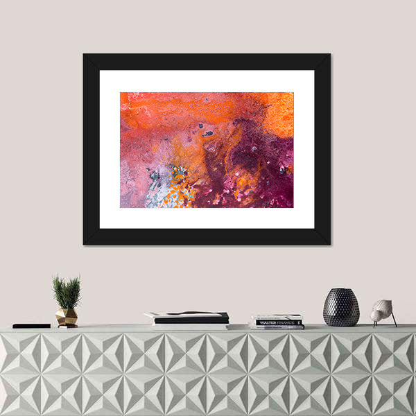 Fluid Acrylic Pour Abstract in Orange and Purple Canvas Wall Art