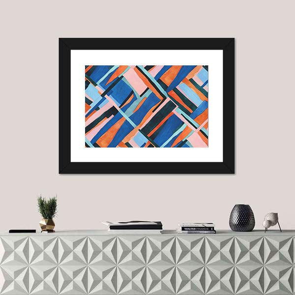 Abstract Geometric Collage in Blue and Orange Canvas Wall Art