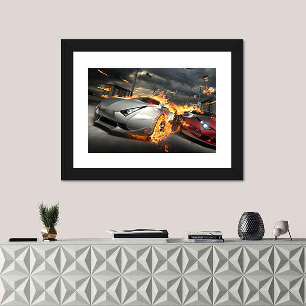 Futuristic Street Car Chase Canvas Wall Art
