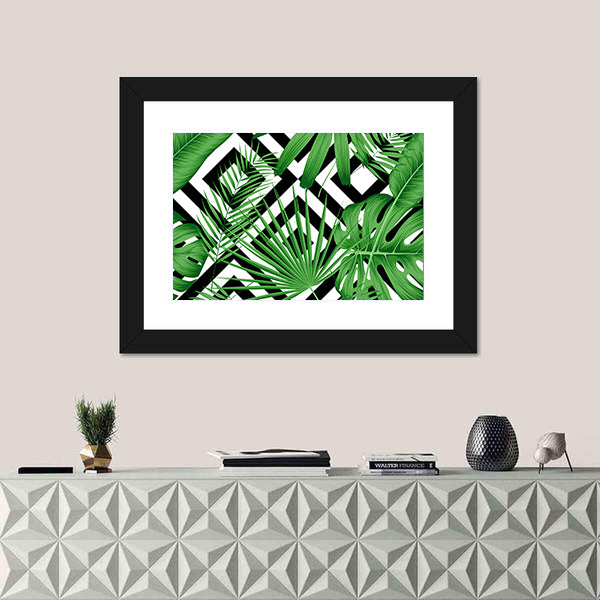 Geometric Tropical Leaves Pattern Canvas Wall Art