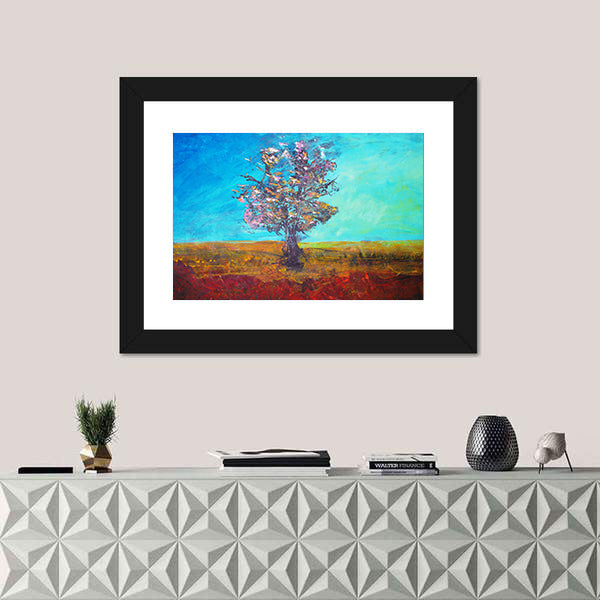Solitary Blossom Tree in Field Canvas Wall Art