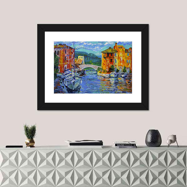 Port Grimaud Canal Scene with Sailboat Canvas Wall Art