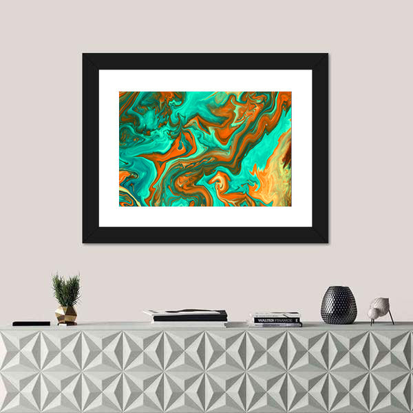 Turquoise and Orange Liquid Abstract Canvas Wall Art