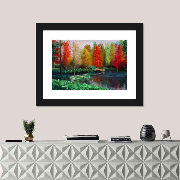 Autumn Lake with Water Lilies Canvas Wall Art