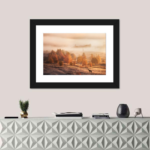 Autumn Horse in Russian Jungle Canvas Wall Art
