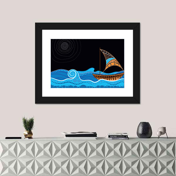 Dotted Sailboat on Starry Sea Canvas Wall Art