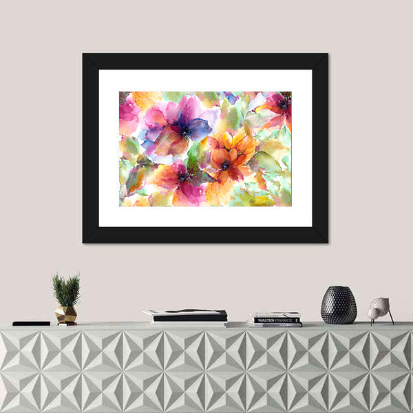 Seamless Watercolor Floral Pattern Canvas Wall Art