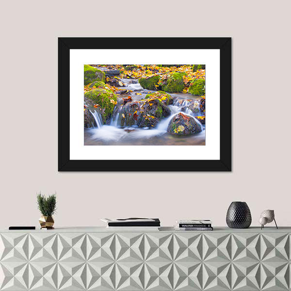 Cascade Waterfall In Autumn Forest Canvas Wall Art