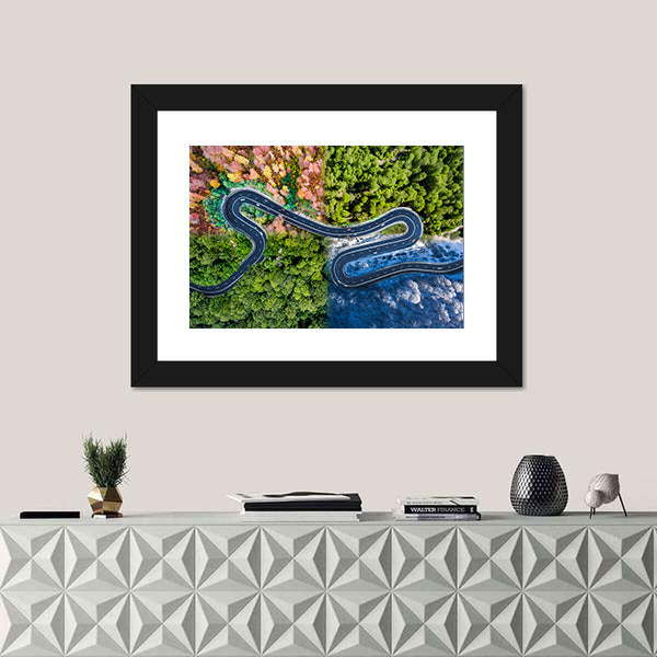 Highway Through The Forest Canvas Wall Art