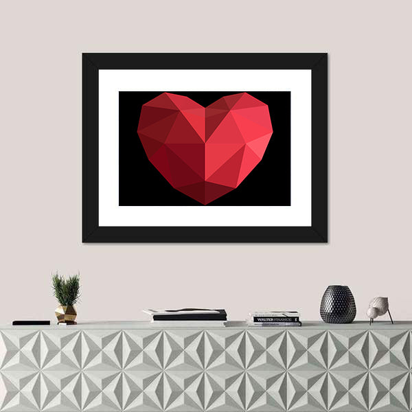 Faceted Red Geometric Heart Canvas Wall Art
