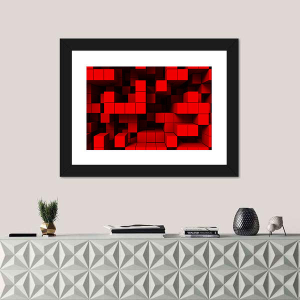 3d Red Cubes Abstract Canvas Wall Art