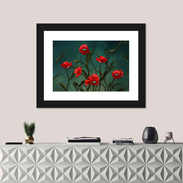 Surreal Poppies with Human Eyes Canvas Wall Art