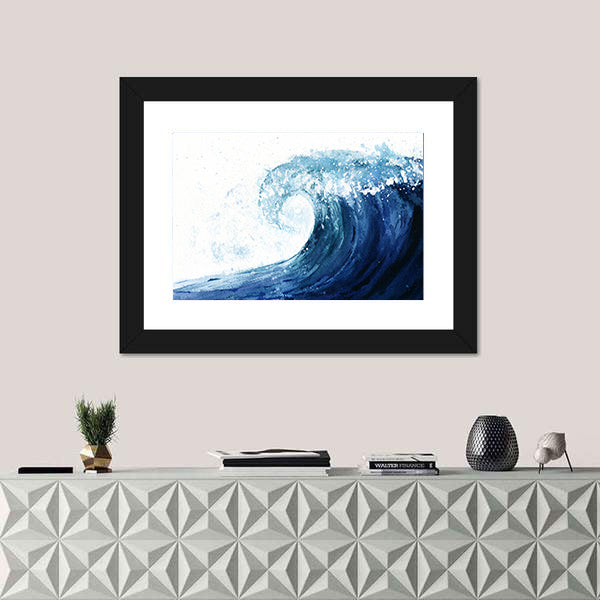 Crashing Ocean Wave Illustration Canvas Wall Art
