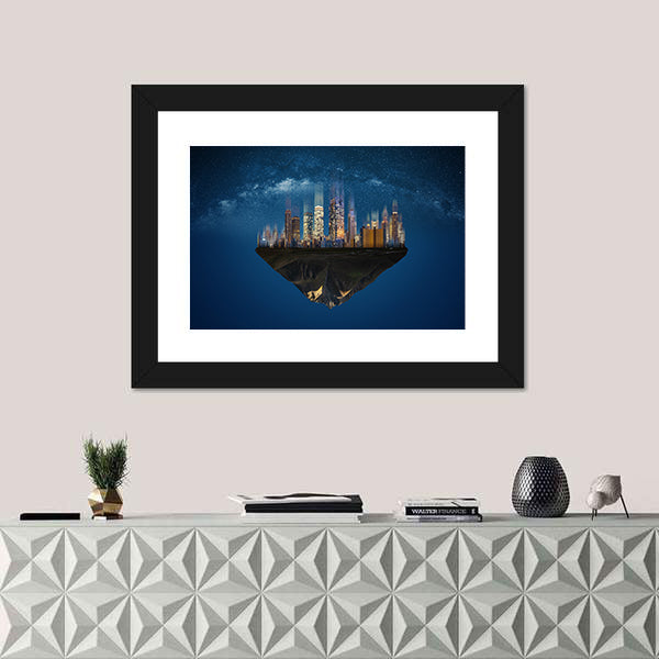 Futuristic Floating Island at Night Canvas Wall Art