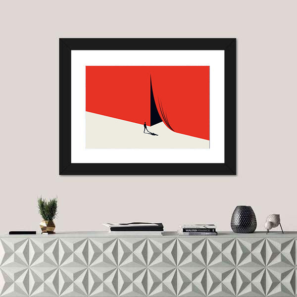 Man Walking Across Red Minimalist Landscape Canvas Wall Art