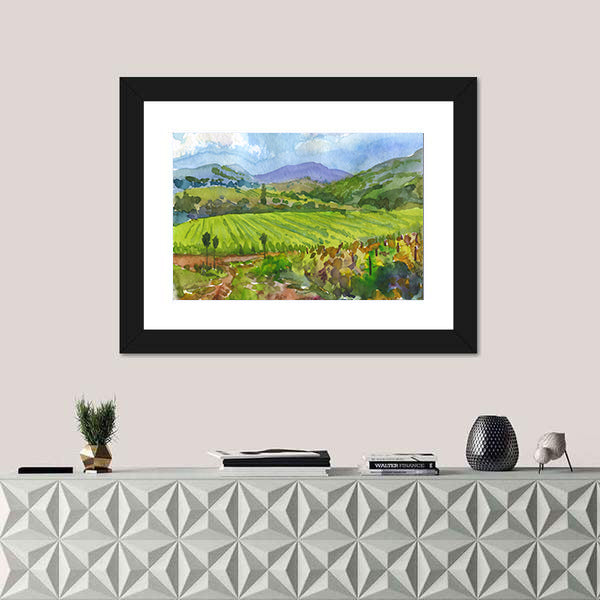Watercolor Vineyard Landscape Canvas Wall Art