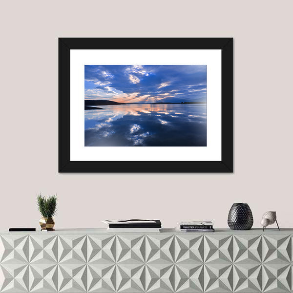 Sunset Over Reflective Lake Canvas Wall Art