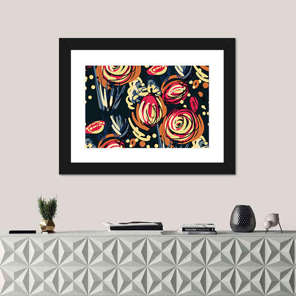 Abstract Colorful Doodle Rose Canvas Wall Art