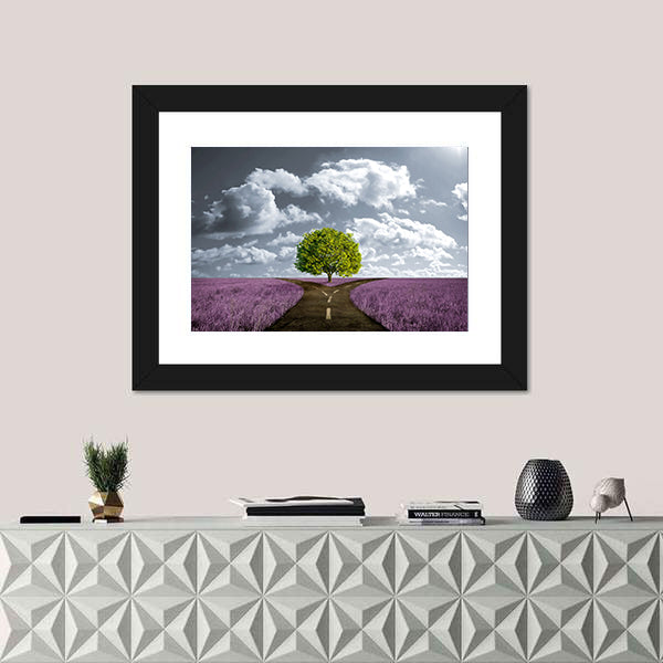 Crossroad in Lavender Meadow Canvas Wall Art