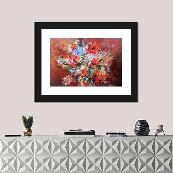Abstract Bouquet with Red Poppies Canvas Wall Art