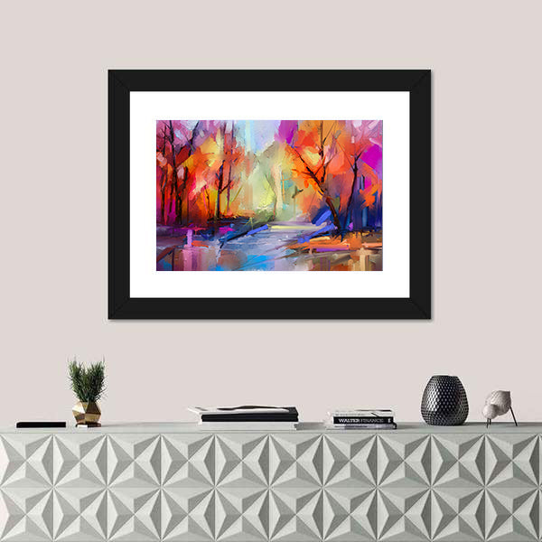 Autumn Forest Path Abstract Canvas Wall Art