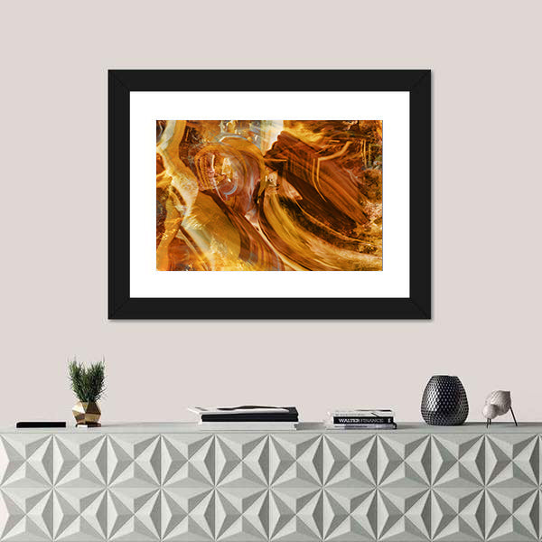 Amber and Gold Abstract with Layered Textures Canvas Wall Art