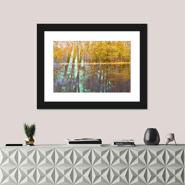 Autumn Lake Abstract with Light Streaks Canvas Wall Art