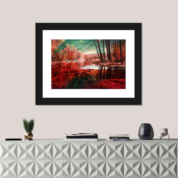 Surreal Autumn Forest Reflection Canvas Wall Art