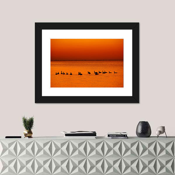 Family of Geese at Sunset Canvas Wall Art