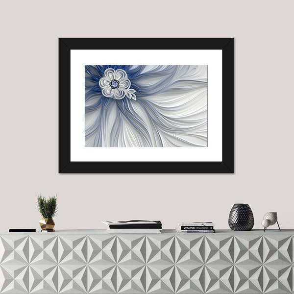 Blue Jeweled Fractal Flower Canvas Wall Art