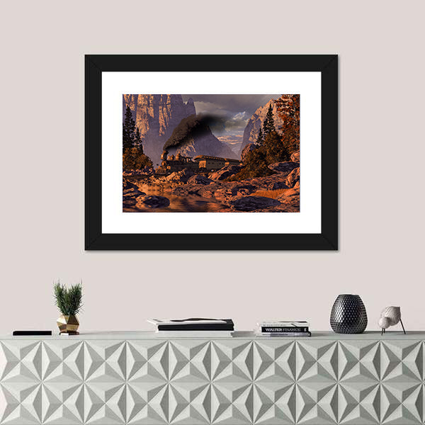 Old West Steam Locomotive at Sunset Canvas Wall Art